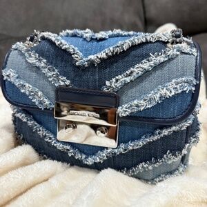Michael Kors Sloan Distressed Multi Denim Chevron Shoulder Crossbody Y2K Chains